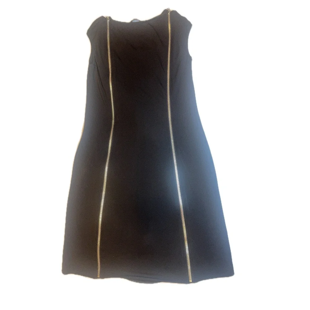 Alexander‎ Wang Black Sleeveless Mini Dress Gold Zipper Detail Size 8
